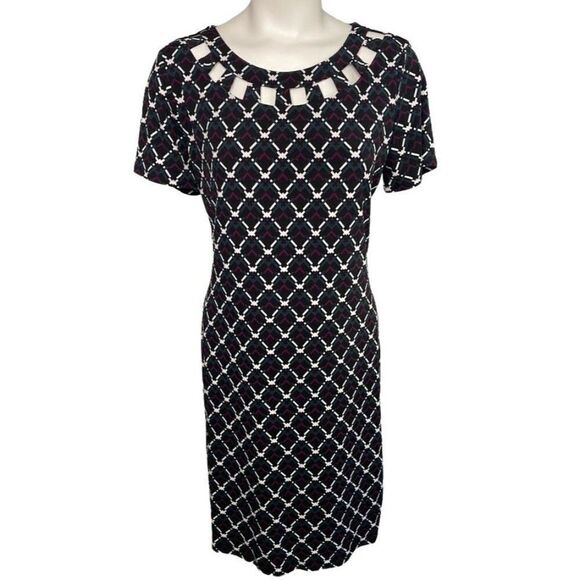 41 Hawthorn Black Ladder Neckline‎ Stretch Knit Dress Sz Medium - Picture 1 of 8